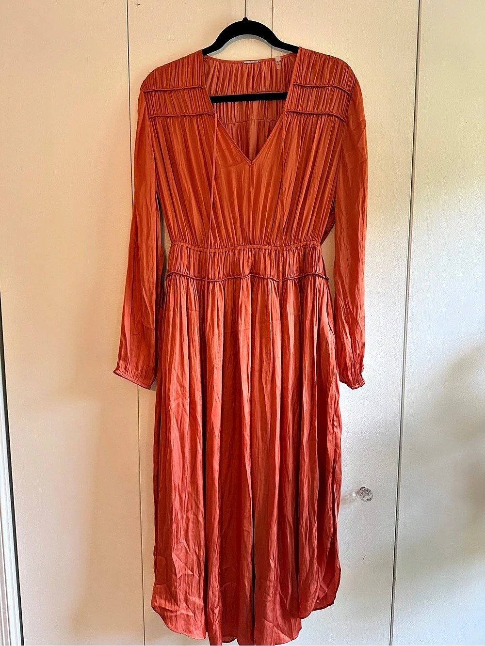 Elie Tahari Long Sleeve Flare Midi Dress Orange Medium